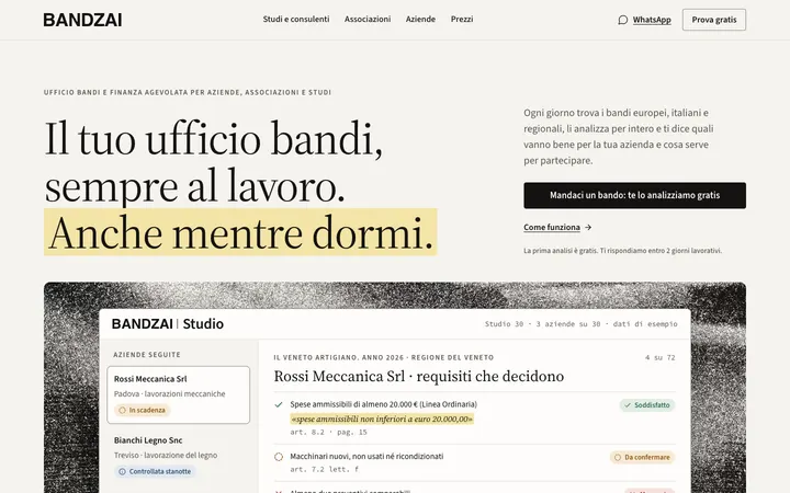 La pagina iniziale di bandzai.app